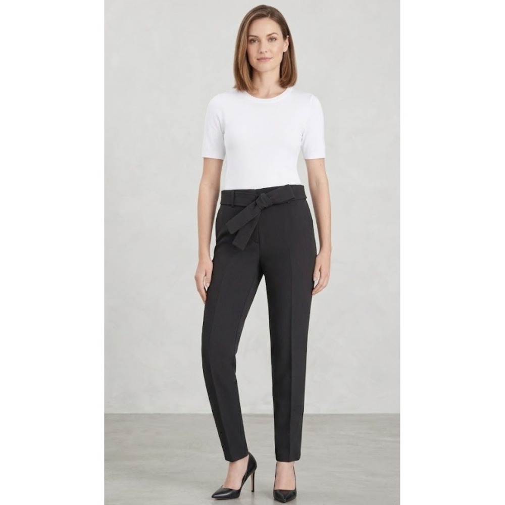 New Hilary Radley Dress Pants size 12 Black Waist Tie Belt Tapered Leg‎ Stretch